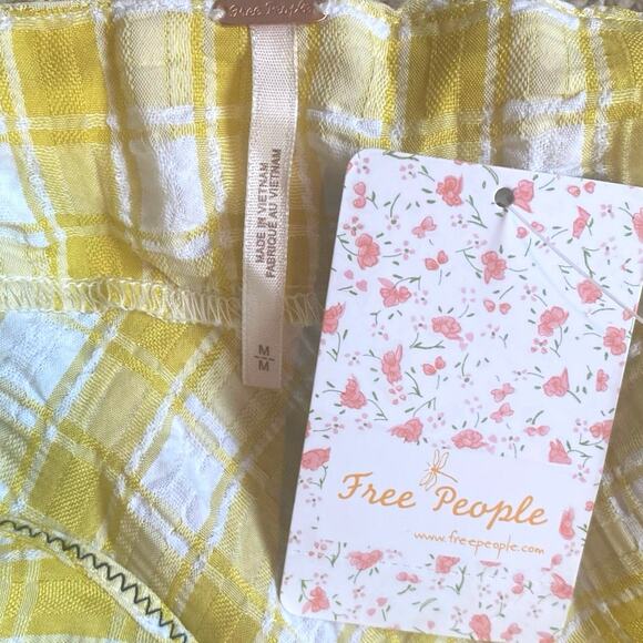 NEW FREE PEOPLE Beach Club Gingham Maxi Dress Size M Yellow White Tiered Raw Hem - Picture 9 of 10